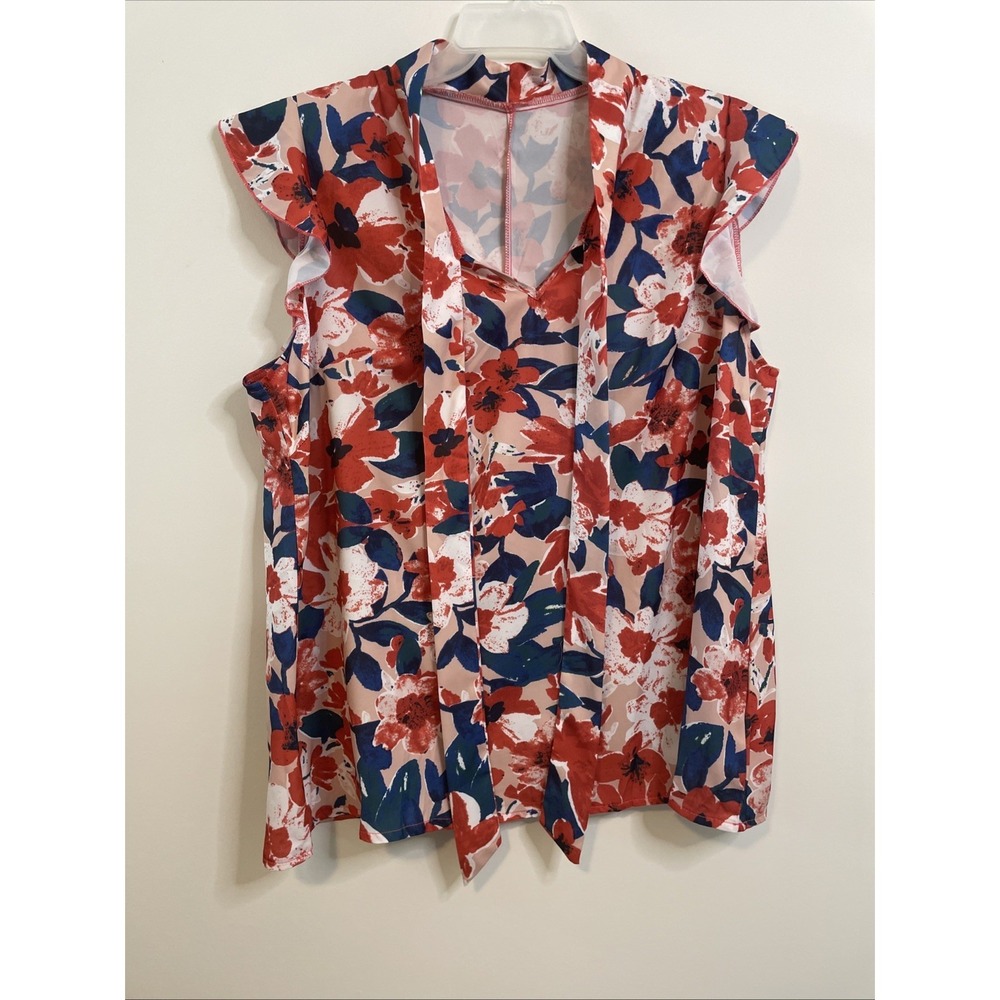SHEIN Curve 2XL Floral Blouse Top Ruffle Sleeve V Neck Boho Cottagecore Plus